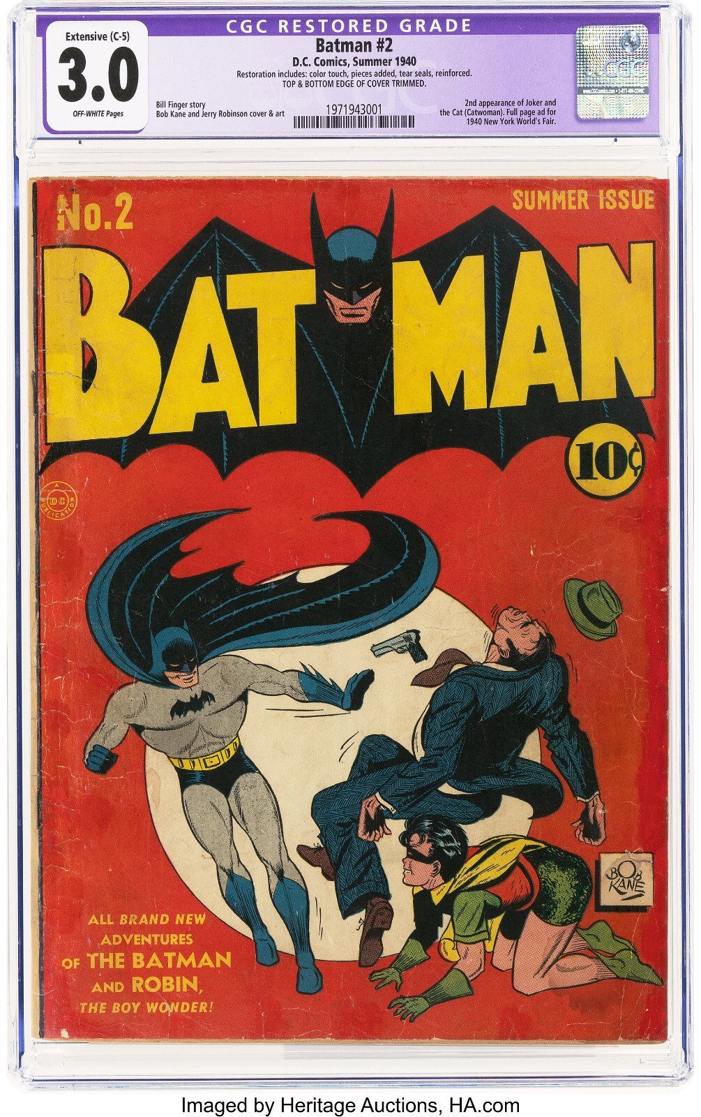 1940 D.C. Comics Batman 2 CGC 3.0. 2nd Joker & Catwoman Appearance