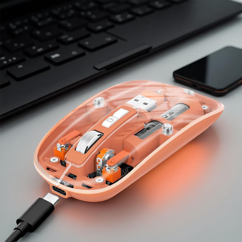 Transparent Wireless Bluetooth Mouse USB-C Rechargable Gaming For PC Laptop UK