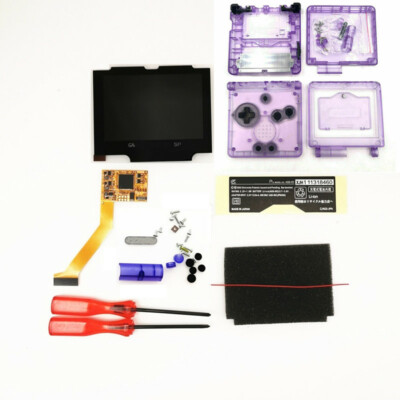 Clear Deep Purple  Shell w/ 10 Levels Brightness IPS LCD Mod FOR Game Boy GBA SP