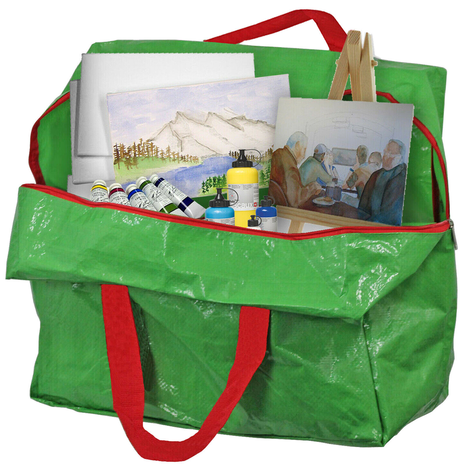 Large Arts & Crafts Storage Bag Painting Drawing Organiser Zip Green 50L