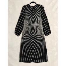 Misook Melange Stripe Dress Knit Boat Neck Long Sleeve Black Women's Small NEW