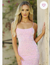 Womens Pink Sequin Bodycon Dress Square Neck ...
