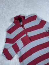 Brooks Brothers 1/4 Zip Textured  Cotton Pullover Sweater Gray Maroon Striped L