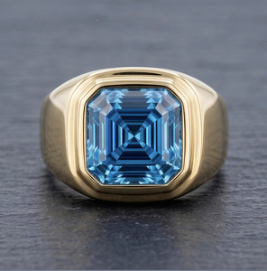 Authentic Men's Asscher Cut Moissanite Ring 925 Sterling Silver 18K Gold Plated Matte Band