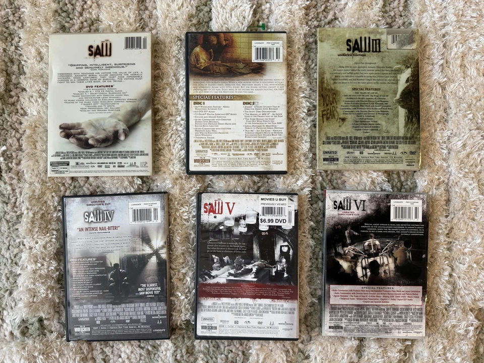 Saw I II III IV V VI DVD Lot Unrated Directors Cut Horror Movies Set Lionsgate - Image 2 of 2