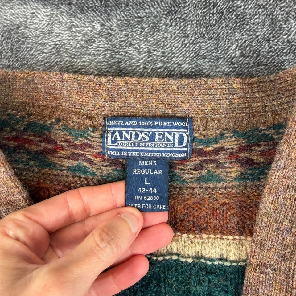 Vtg Lands' End 100% Pure Shetland Wool Fair Isle Sweater Vest Men's L Scotland - Image 3 of 4