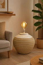 X Large Heavy Ceramic Floor Lamp White Beige Rustic Modern Statement Light 55cm