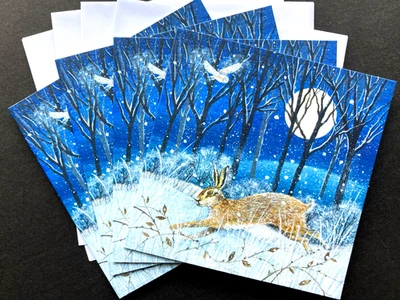 MUSEUMS AND GALLERIES SET OF 4 Rabbit Hare Owl Christmas Cards Museums & Galleries UK Britain Charity