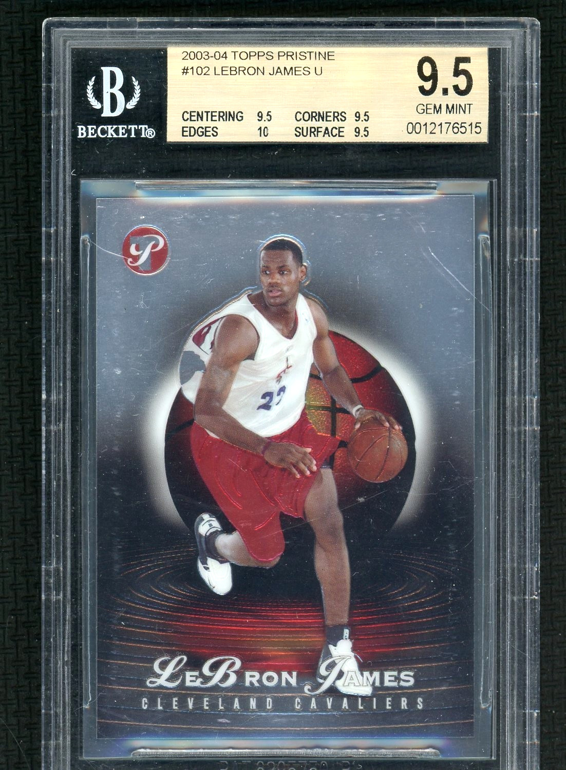 2003 TOPPS PRISTINE #102 LEBRON JAMES ROOKIE CARD /999 TRUE BGS 9.5 WITH 10 SUB