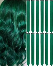 20''ColoredHairExtensionsPartyHighlights12 PCSDarkGreen/LightPink/Pink Lake Blue