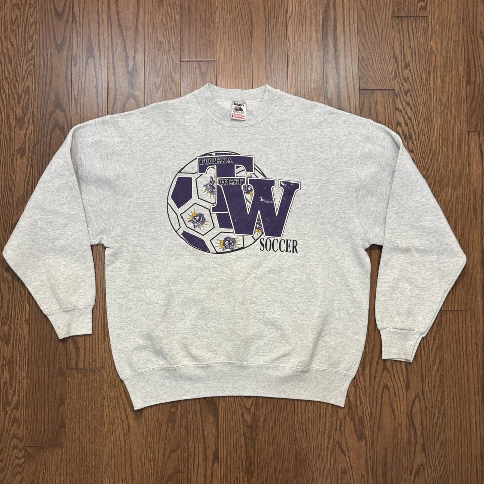 Sudadera de fútbol vintage años 90 Kansas gráfica gris suéter deportivo para hombre XL pesada Foto 2 de 4