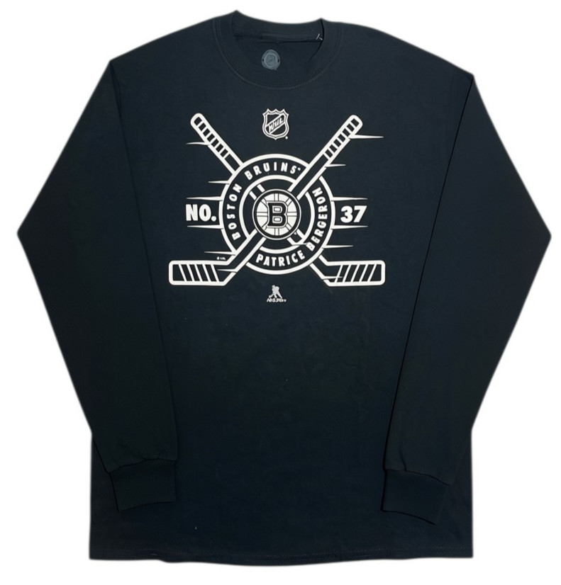 Boston Bruins Patrice Bergeron #37 Long Sleeve T-Shirt Men’s M Black NHL NEW
