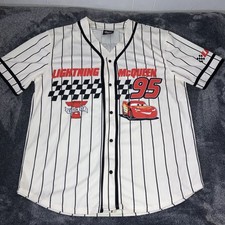 Vintage Disney Pixar Cars Lightning McQueen Cream Baseball Jersey Mens XL Rare