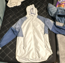 adidas Mens Windbreaker Jacket White Blue Hoo...