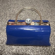 La Terre Blue Vegan Purse No Detachable Gold Chain Strap, Gem Clasp FANCY