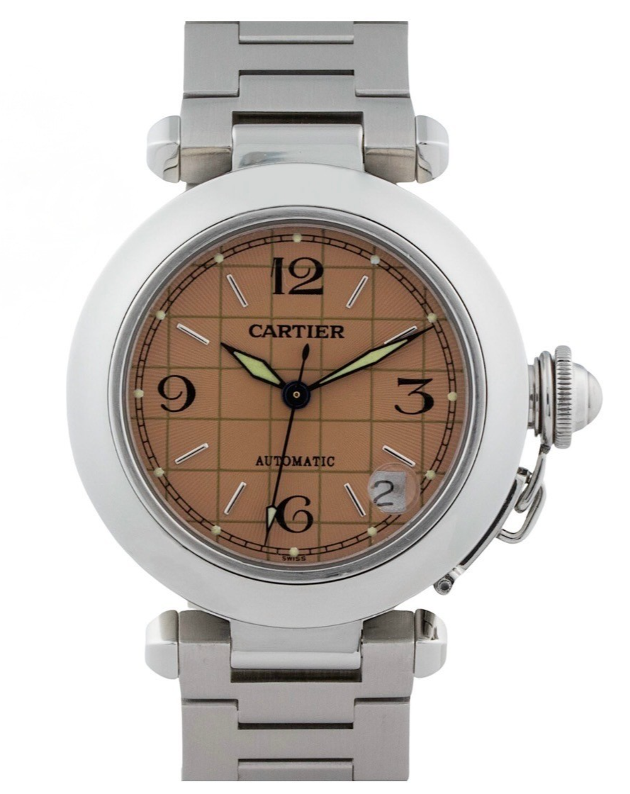 Cartier Pasha C 35mm Salmon Peach Grid Dial Automatic Date Watch W31024M7-image