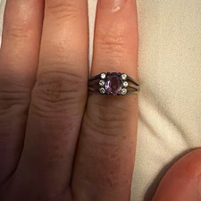 925 Sterling Silver Oval Purple Amethyst Pron...