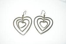 Large Sterling Silver Earrings 925 Vintage Open Triple Heart Shaped Dangle 10g