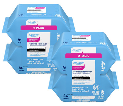 4 Packs of Equate Makeup Remover Cleansing Towelettes, 40 Count, Total 160