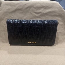 Miu Miu Black Zip Around Logo Credit Card Women's Wallet