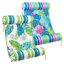 2 Pack Inflatable Pool Floats - Water Hammock for Adults Striped Green Plant