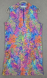 IBKUL IceFil Sleeveless Golf Dress Mock Zip Neck Colorful Abstract Womens Size M