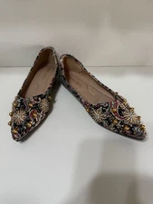 Ming Shun Embellished Pointed Toe Flats Floral Studded Rhinestone Size 37 6.5- 7