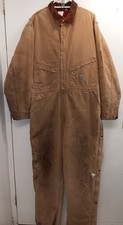 Carhartt X01 BRN Brown Duck Quilted Insulated Coveralls Size 50 Tall Distressed