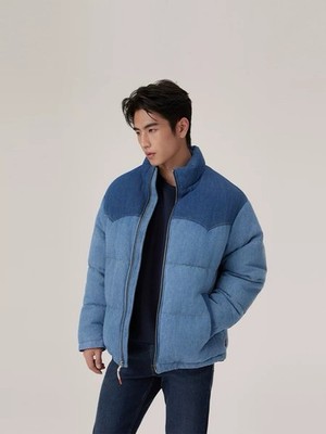 Levi's Men's Super Puffer Denim Jacket Down Filled Medium Wash Blue Size L $198
