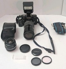 Minolta 7000 Maxxum Film 35mm SLR Camera with 2 Lense  Flash Etc. Tested Works