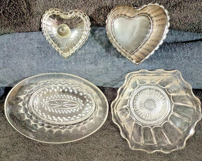 1930s-50s Glow Glass Set   Manganese Bowls + Heart Pot (Post-War Utility)
