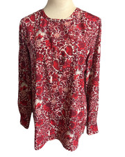 Tory Burch Womens Sz 8 Meg Floral Butterfly Silk Red Tunic Buttoned Relaxed Top