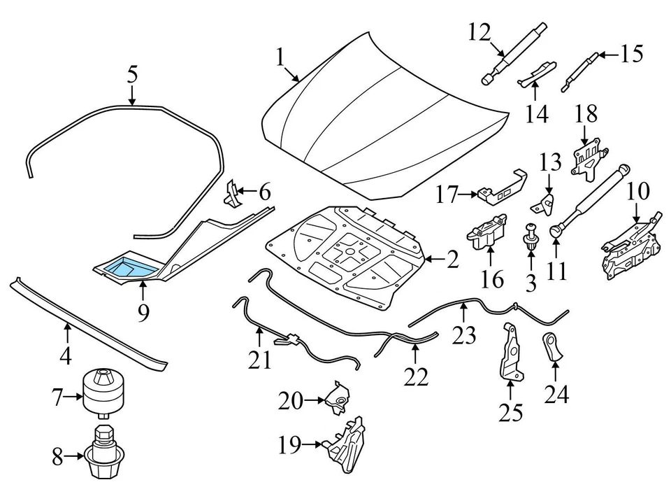 2012-2016 BMW 528I XDRIVE — УПЛОТНЕНИЕ ЛЕВОГО КАПОТА, поддержка/крышка панели 7019803 - Изображение 3 из 4