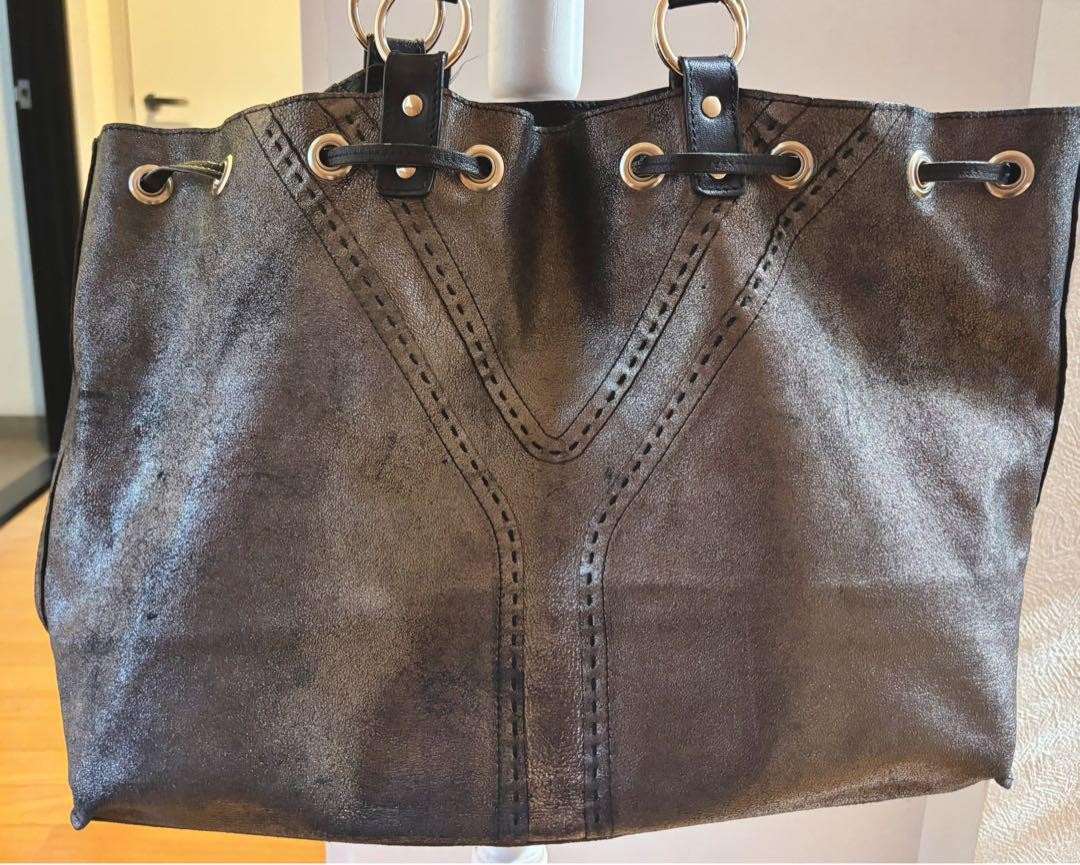 YVES SAINT LAURENT borsa tote reversibile nera oro grande tracolla borsetta vintage