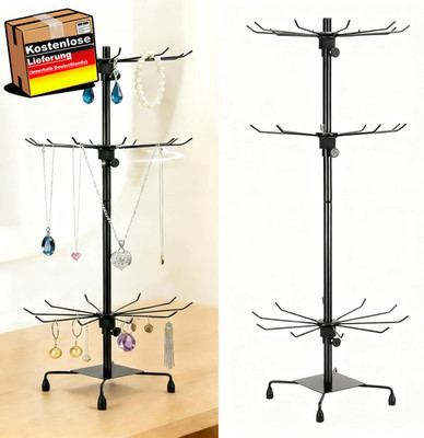 Drehbarer Schmuckständer mit 3 Etagen für Halsketten Armbänder & Ohrringe