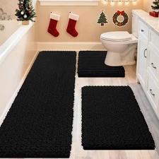 3-Piece Bathroom Rug Set Black Extra Large Ultra Soft Thick Absorbent Non-Slip