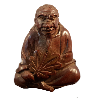 Contemporary Japanese Wood Netsuke Hanataka-Tengu Yokai Signed