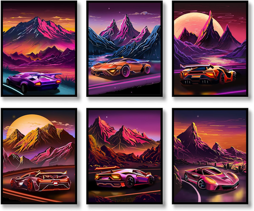 Car Wall Art Prints Set of 6 Street Racing Car Posters Fashion Wall Decor Colorf - Picture 12 of 14