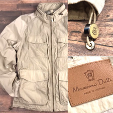 Massimo Dutti Nylon Jacket L Beige Zip Snap Hooded Casual Lightweight Bomber