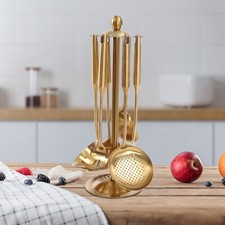 Gold Kitchen Utensils Set with Stand ?C 7 Piece 304 Stainless Steel Cooking Tool