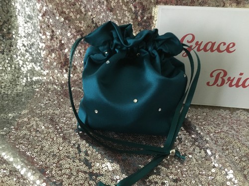 TEAL GREEN SATIN DOLLY BAG BRIDESMAID PROM FLOWER GIRL **free swatches** - Picture 5 of 25