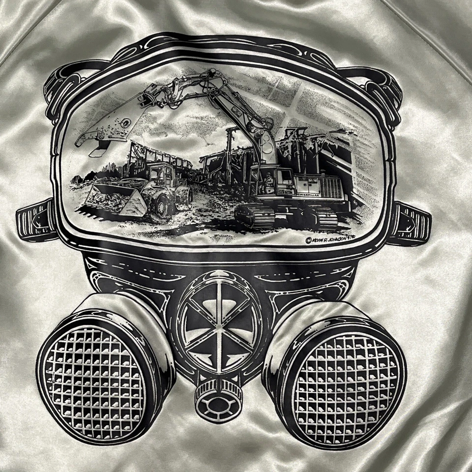 True Vintage Bomber Satin Jacket Gas Mask Bulldozer Gray Size 4XL Runs Small - Image 2 of 4