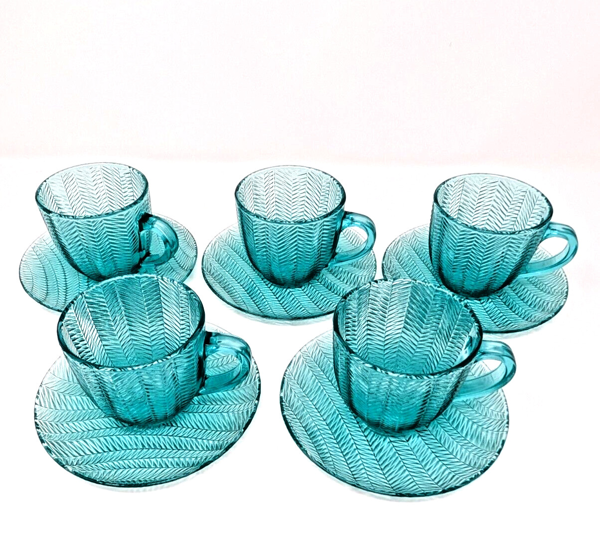 Antique Arcoroc France Tea Cup & Saucer - Set Of 5  Glass He