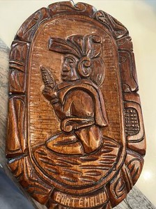 Vintage Guatemala Hand Carved Wood Wall Plaque Mayan Maize Corn God Folk Art
