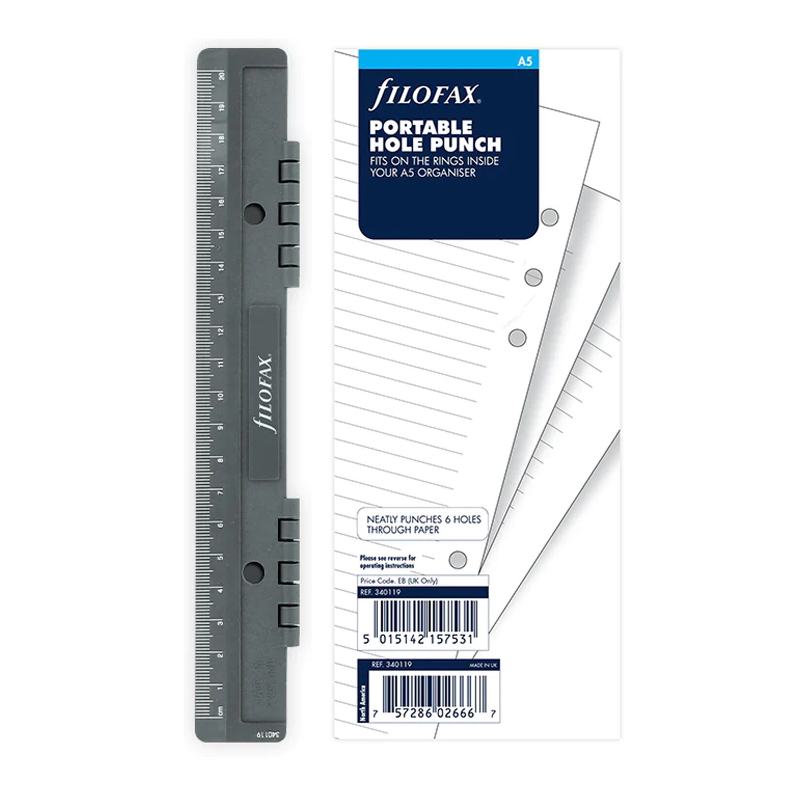 Filofax A5 Hole Punch Portable Plastic Refill Punches 6 holes 340119