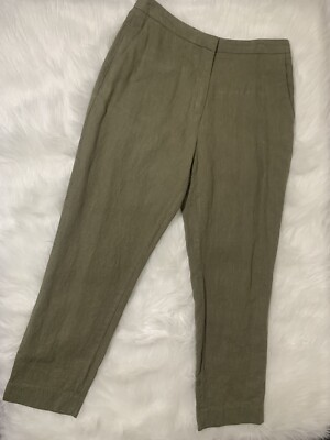 H+M Linen Blend Olive Green Pants Size