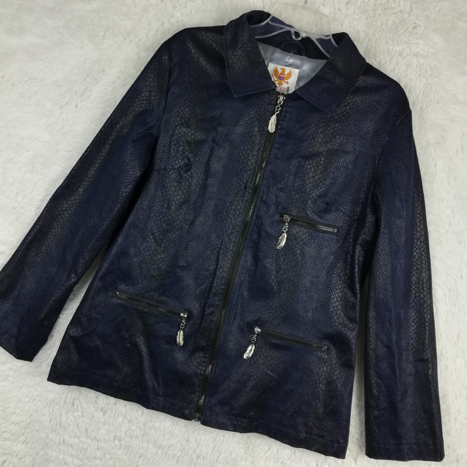 Ameri Mode Womens Jacket Snakeskin Blue Black Zip… - image 10