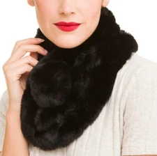 Marcus Adler Women's Faux Fur Pom Pull-Through Collar Scarf - Black One Size