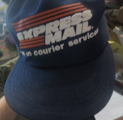 Vtg EXPRESS MAIL Courier Services Hat Cap 80s Puff Print 
