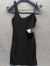 Sopie Rue Side Cut Out Mini Dress NWT Size Small Black Rib Knit Asymmetrical